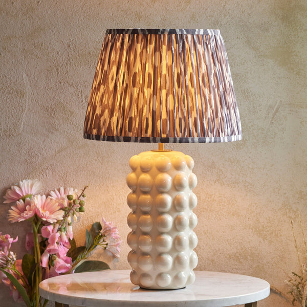 Bobble Ceramic Table Lamp in Gloss White with Ikat 35cm Pearl Grey Shade