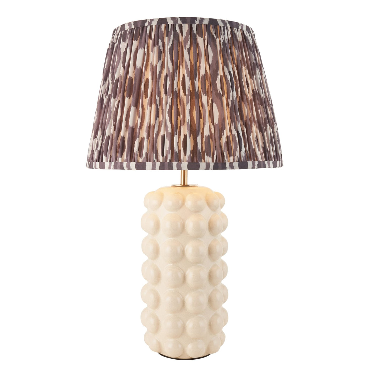Bobble Ceramic Table Lamp in Gloss White with Ikat 35cm Pearl Grey Shade