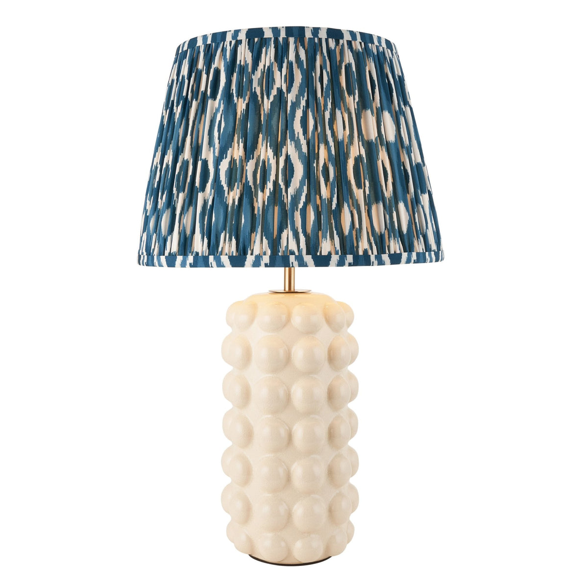Bobble Ceramic Table Lamp in Gloss White with Ikat 35cm Marlin Blue Shade