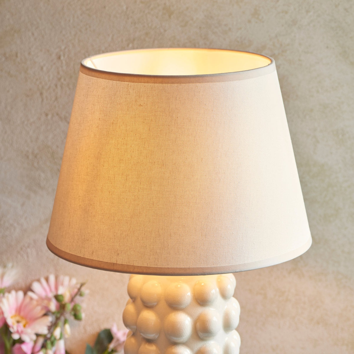 Bobble Ceramic Table Lamp in Gloss White with Ivy 35cm Vintage White Shade