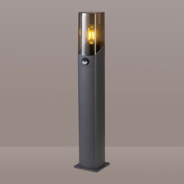 Aspatria PIR 60cm Exterior IP44 Post Light in Dark Grey with Smoke Diffuser