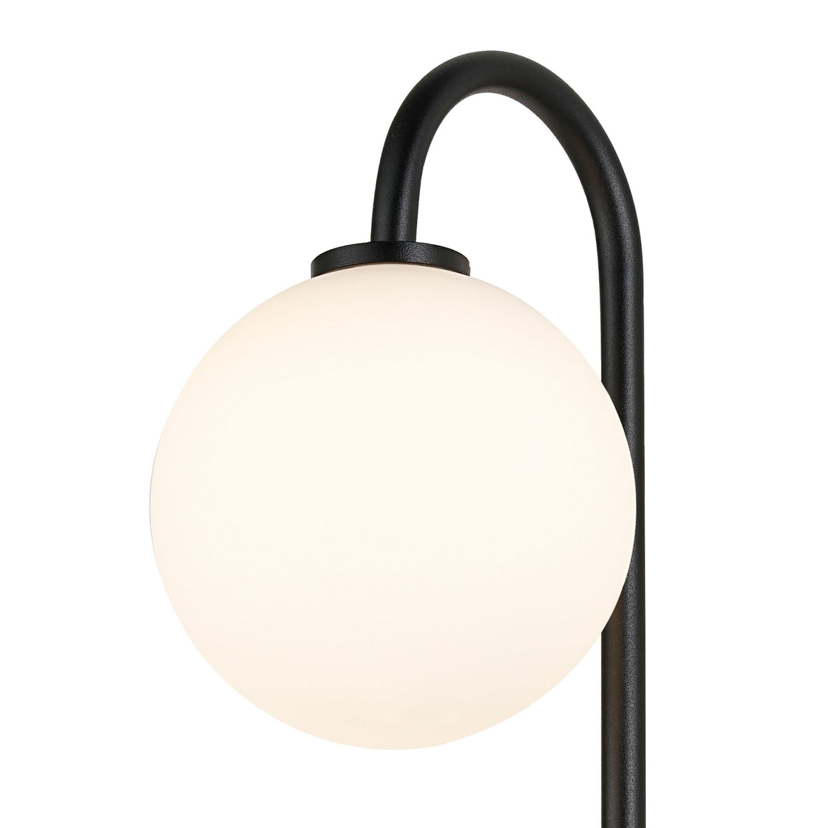 Tenterden Curved Arm IP44 Wall Light in Satin Black with Smooth Round Opal Glass Diffuser