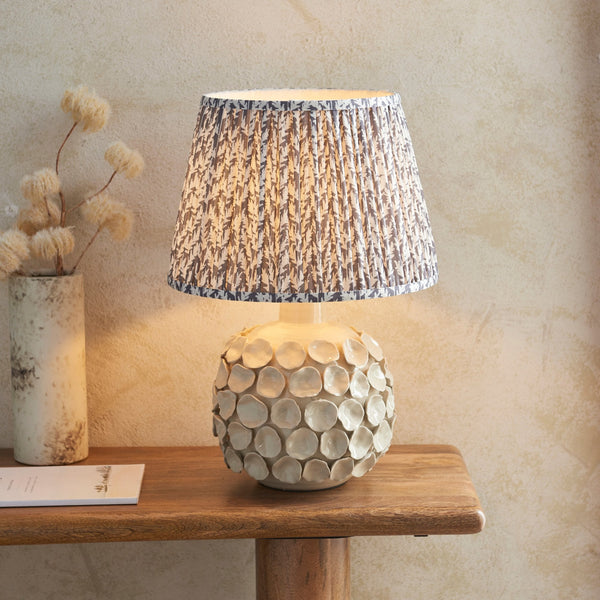 Borello Ceramic Table Lamp in Vintage White with Leaf 35cm Pearl Grey Shade