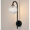 Tenterden Curved Arm IP44 Wall Light in Satin Black with Cross Pattern Round Clear Glass Diffuser
