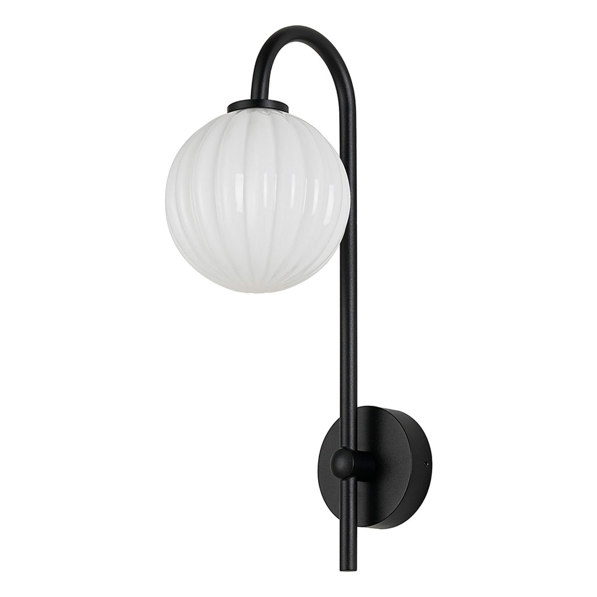 Tenterden Curved Arm IP44 Wall Light in Satin Black with Segment Round Opal Glass Diffuser