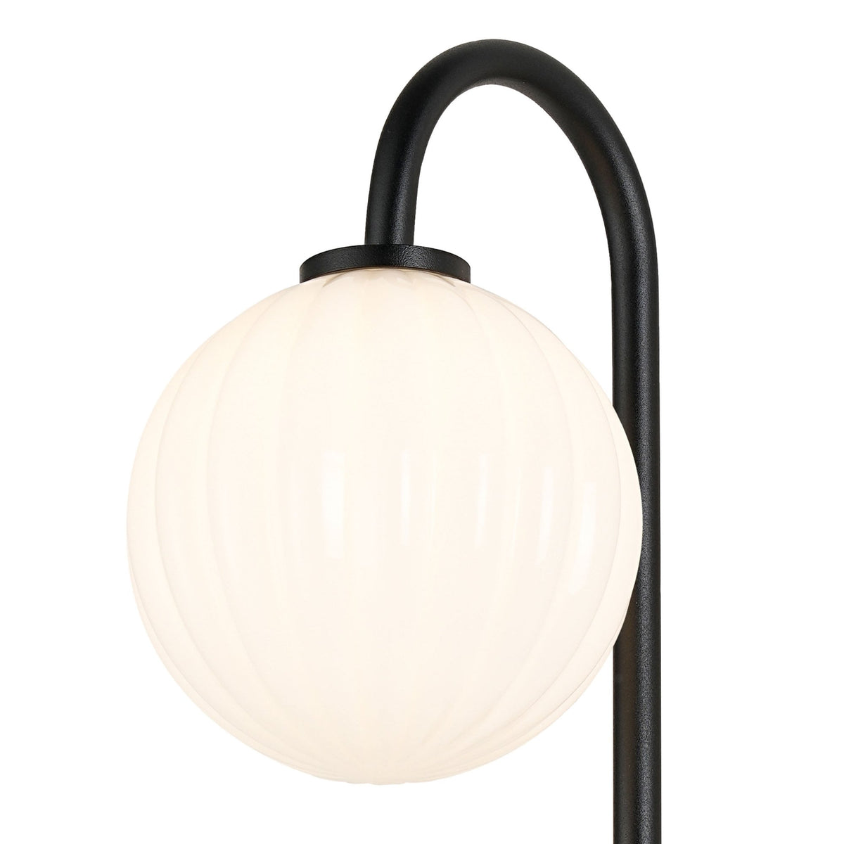 Tenterden Curved Arm IP44 Wall Light in Satin Black with Segment Round Opal Glass Diffuser