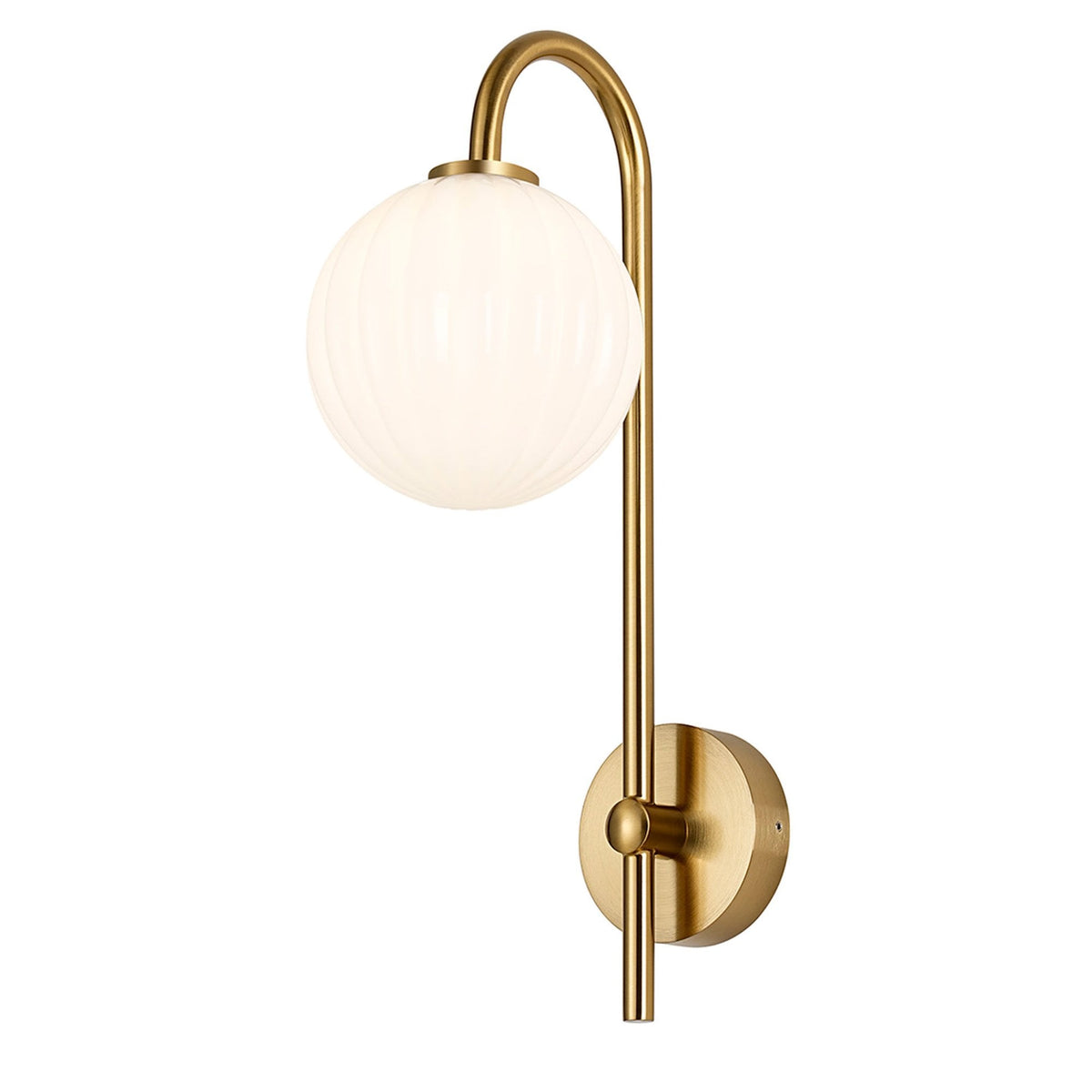 Tenterden Curved Arm IP44 Wall Light in Brass Gold with Segment Round Opal Glass Diffuser