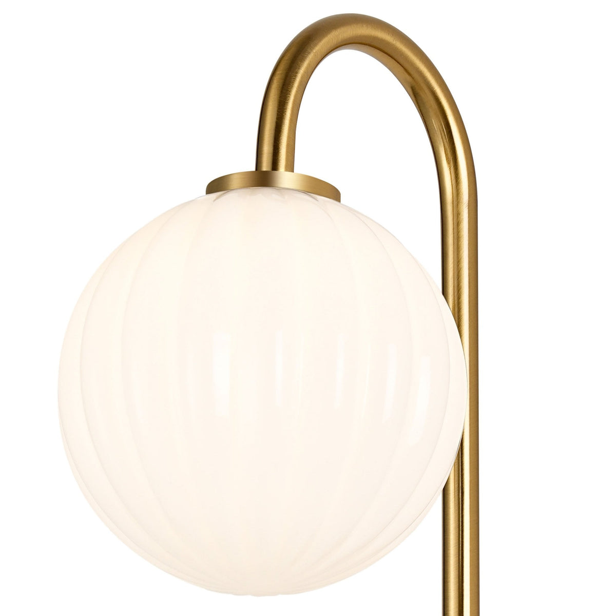 Tenterden Curved Arm IP44 Wall Light in Brass Gold with Segment Round Opal Glass Diffuser