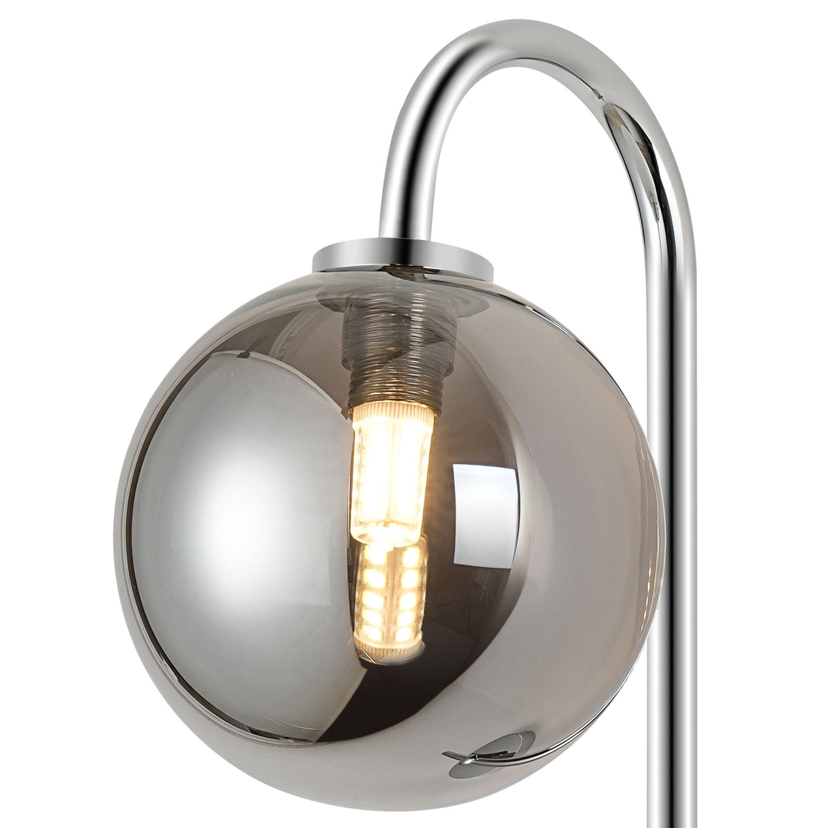 Tenterden Curved Arm IP44 Wall Light in Chrome with Smooth Round Smoke Glass Diffuser