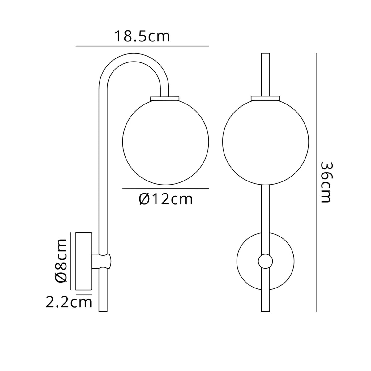 Tenterden Curved Arm IP44 Wall Light in Chrome with Smooth Round Smoke Glass Diffuser