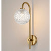 Tenterden Curved Arm IP44 Wall Light in Brass Gold with Cross Pattern Round Clear Glass Diffuser