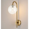 Tenterden Curved Arm IP44 Wall Light in Brass Gold with Ribbed Round Clear Glass Diffuser