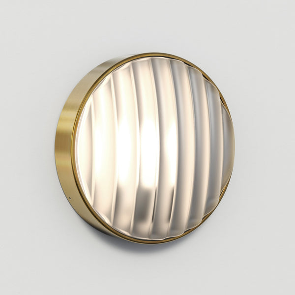 Montreal Round 300 IP44 Exterior Wall Light in Brushed Brass