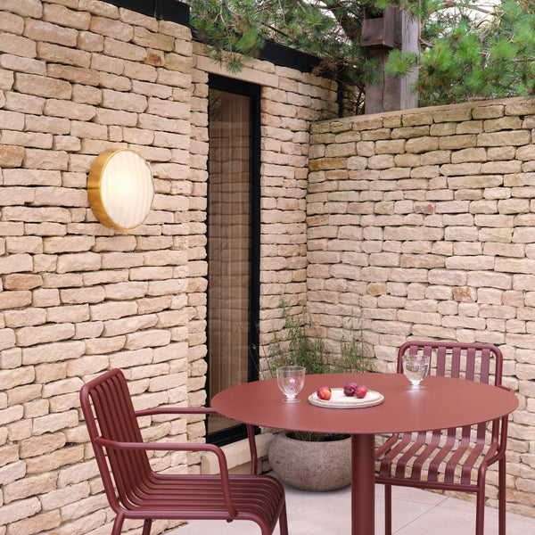 Montreal Round 300 IP44 Exterior Wall Light in Brushed Brass