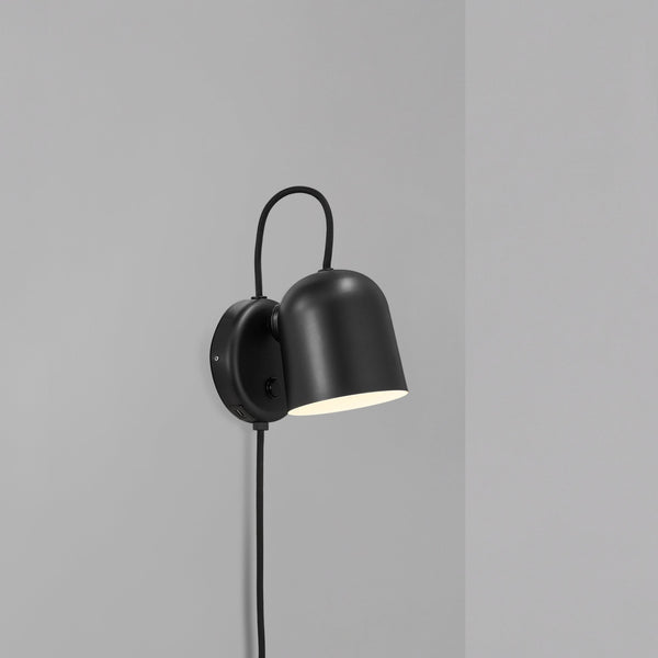 Angle Plugged Adjustable Wall Light in Matt Black