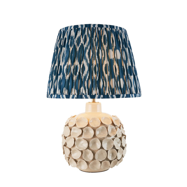 Borello Ceramic Table Lamp in Vintage White with Ikat 35cm Marlin Blue Shade