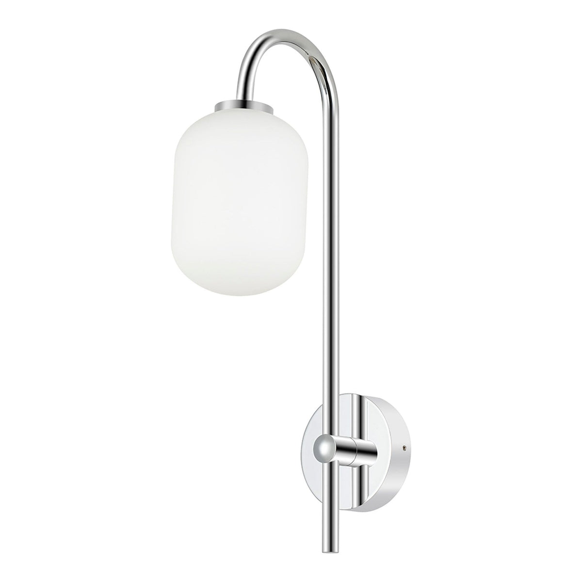 Tenterden Curved Arm IP44 Wall Light in Chrome with Smooth Tubular Opal Glass Diffuser