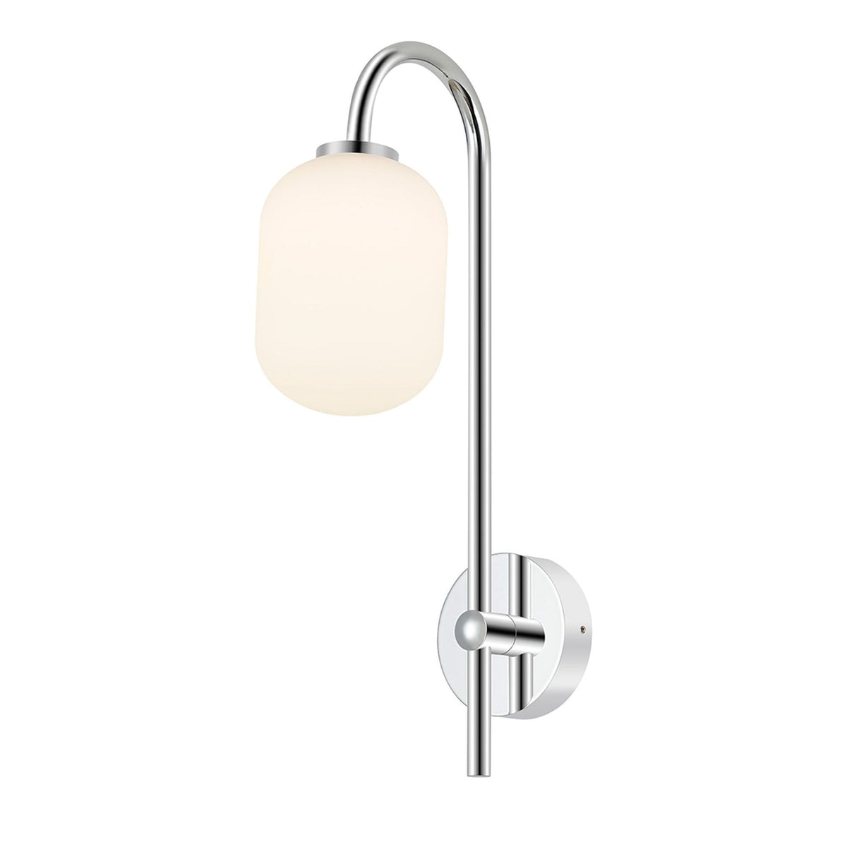 Tenterden Curved Arm IP44 Wall Light in Chrome with Smooth Tubular Opal Glass Diffuser