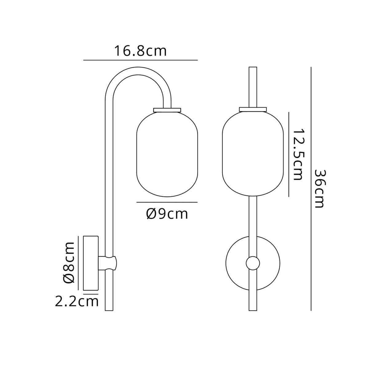 Tenterden Curved Arm IP44 Wall Light in Chrome with Smooth Tubular Opal Glass Diffuser