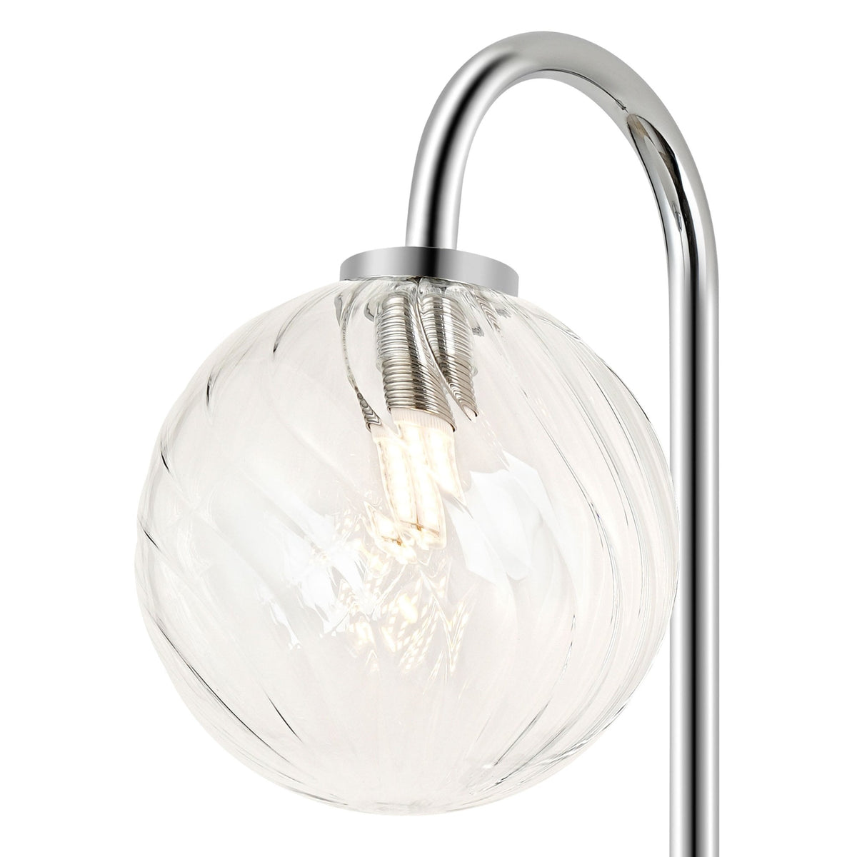 Tenterden Curved Arm IP44 Wall Light in Chrome with Swirl Round Clear Glass Diffuser