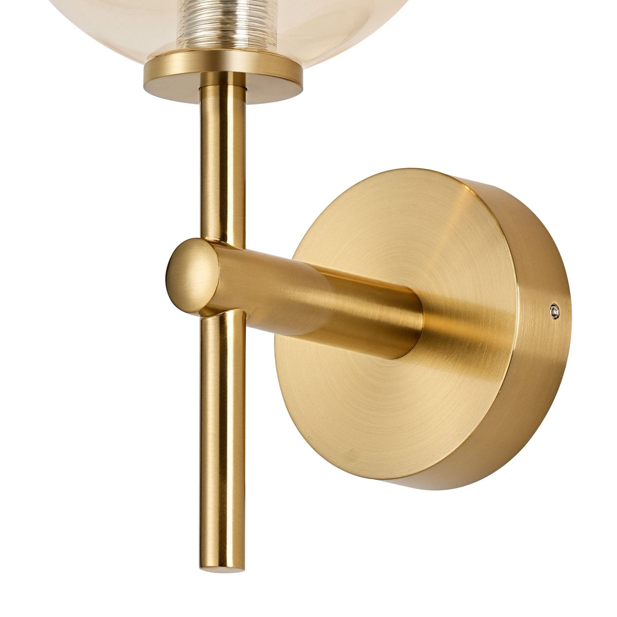 Tenterden Medium Arm IP44 Wall Light in Brass Gold with Smooth Round Amber Glass Diffuser