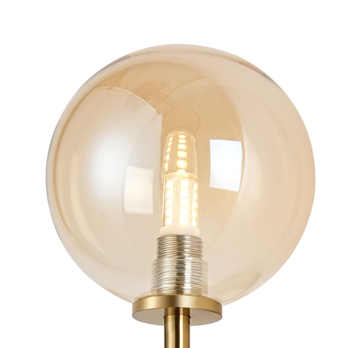 Tenterden Medium Arm IP44 Wall Light in Brass Gold with Smooth Round Amber Glass Diffuser