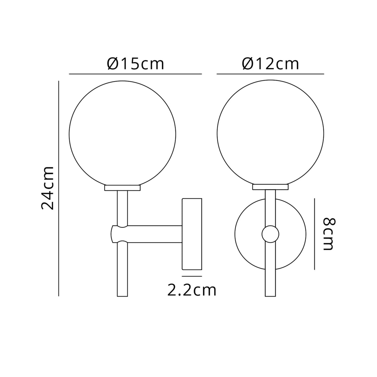 Tenterden Medium Arm IP44 Wall Light in Brass Gold with Smooth Round Amber Glass Diffuser