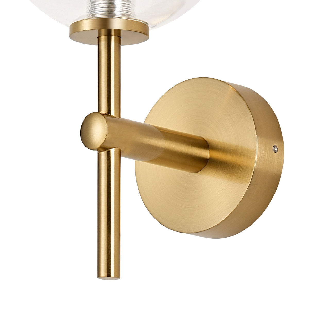 Tenterden Medium Arm IP44 Wall Light in Brass Gold with Smooth Round Clear Glass Diffuser