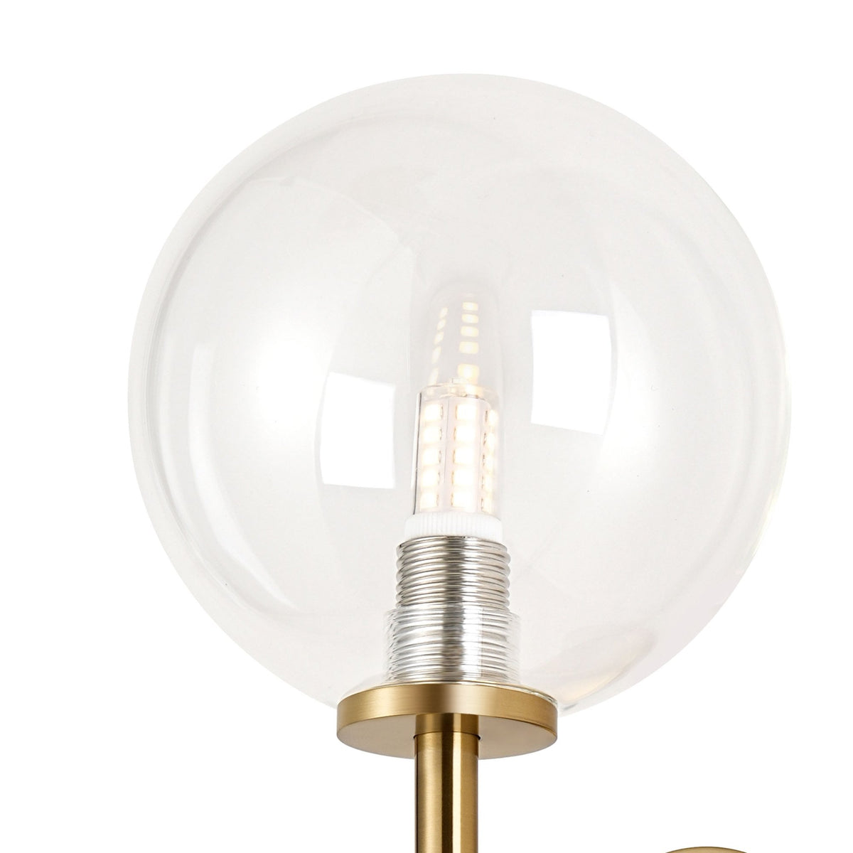 Tenterden Medium Arm IP44 Wall Light in Brass Gold with Smooth Round Clear Glass Diffuser