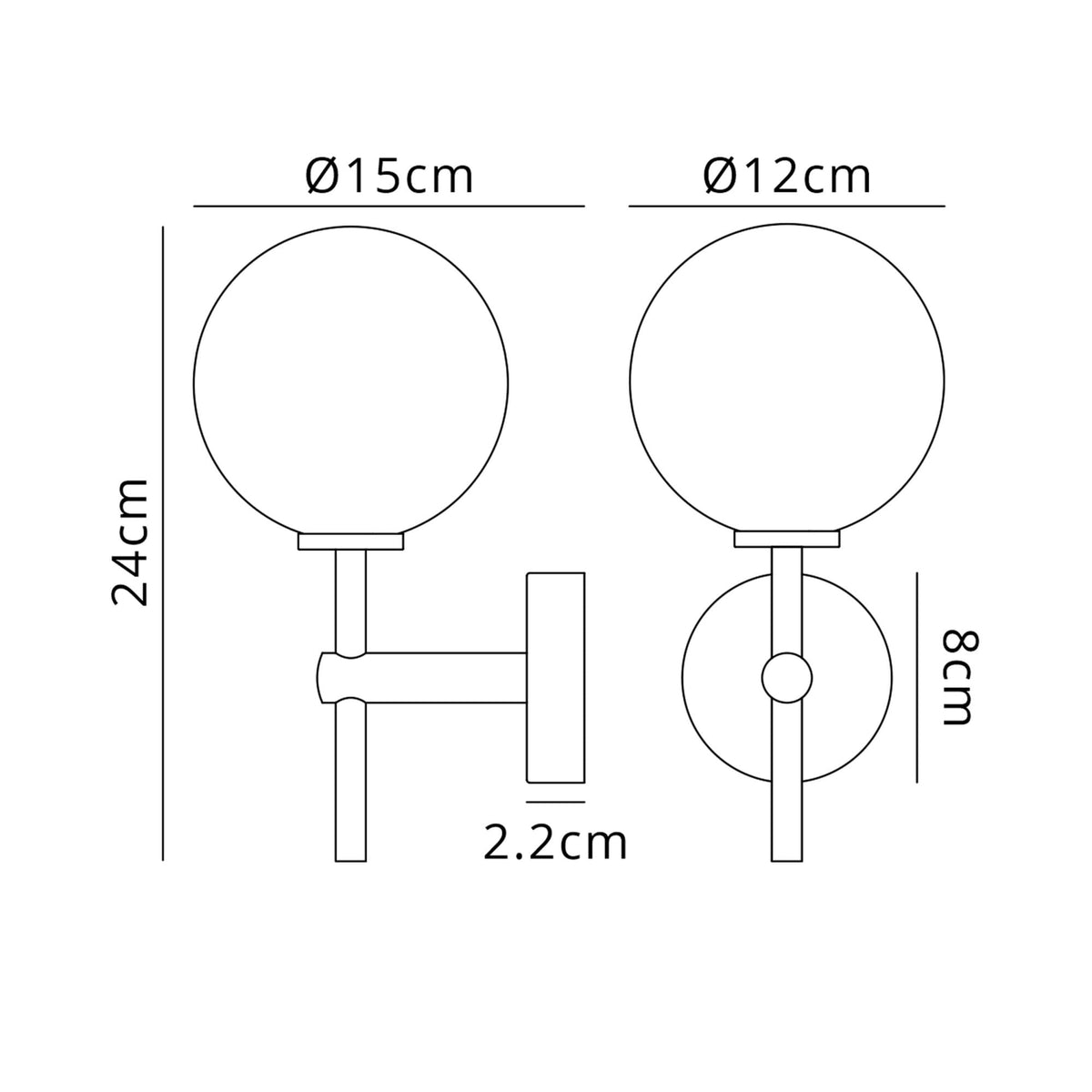 Tenterden Medium Arm IP44 Wall Light in Brass Gold with Smooth Round Clear Glass Diffuser