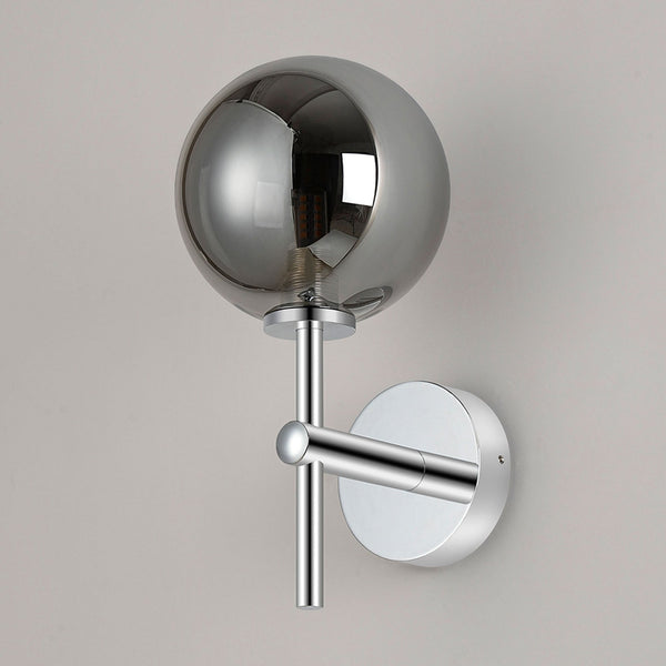 Tenterden Medium Arm IP44 Wall Light in Chrome with Smooth Round Smoke Glass Diffuser