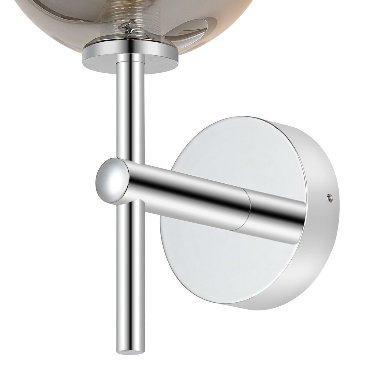 Tenterden Medium Arm IP44 Wall Light in Chrome with Smooth Round Smoke Glass Diffuser