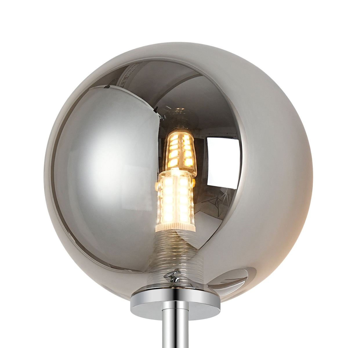 Tenterden Medium Arm IP44 Wall Light in Chrome with Smooth Round Smoke Glass Diffuser
