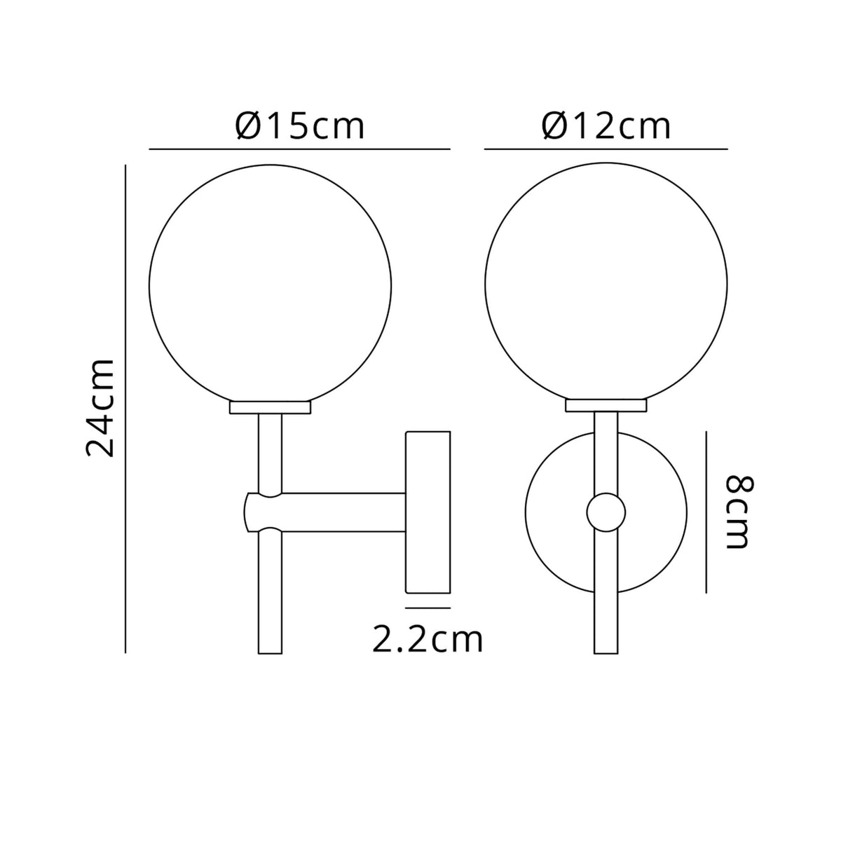Tenterden Medium Arm IP44 Wall Light in Chrome with Smooth Round Smoke Glass Diffuser