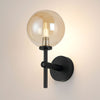 Tenterden Medium Arm IP44 Wall Light in Satin Black with Smooth Round Amber Glass Diffuser