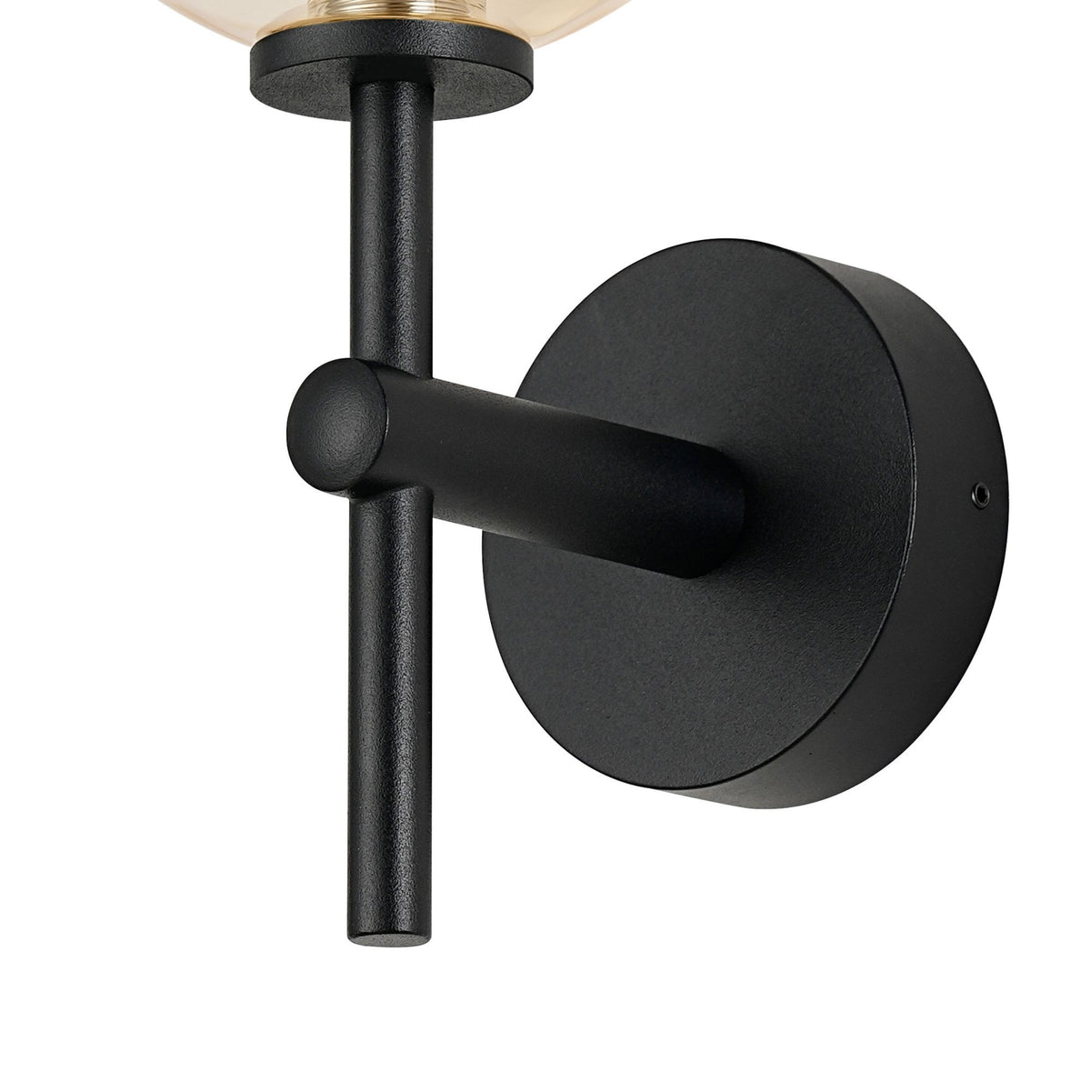 Tenterden Medium Arm IP44 Wall Light in Satin Black with Smooth Round Amber Glass Diffuser