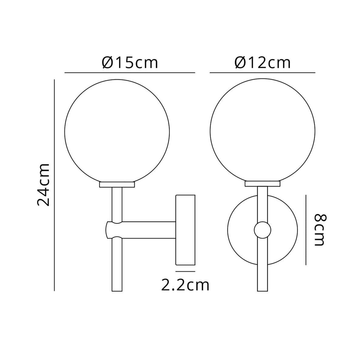 Tenterden Medium Arm IP44 Wall Light in Satin Black with Smooth Round Amber Glass Diffuser