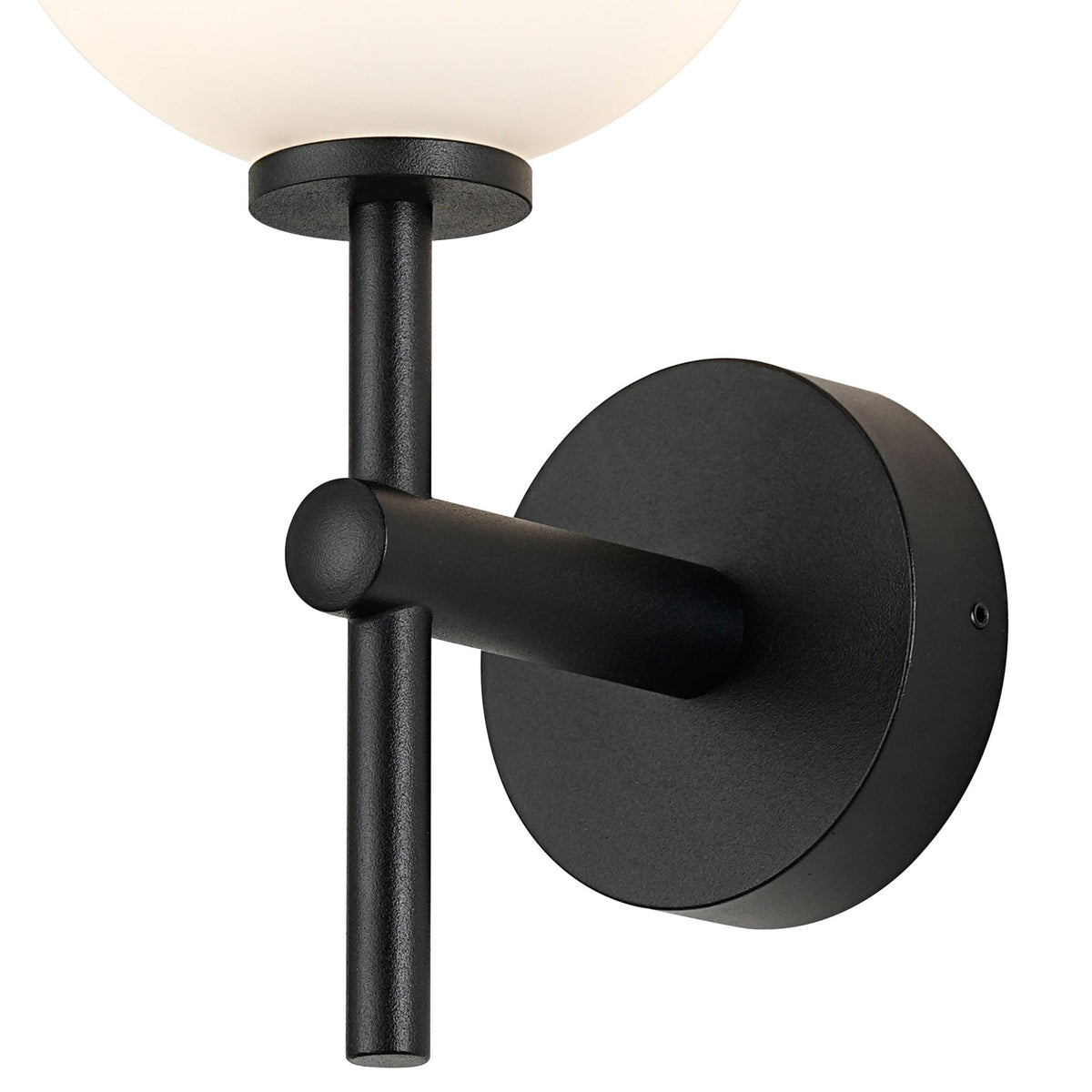 Tenterden Medium Arm IP44 Wall Light in Satin Black with Smooth Round Opal Glass Diffuser