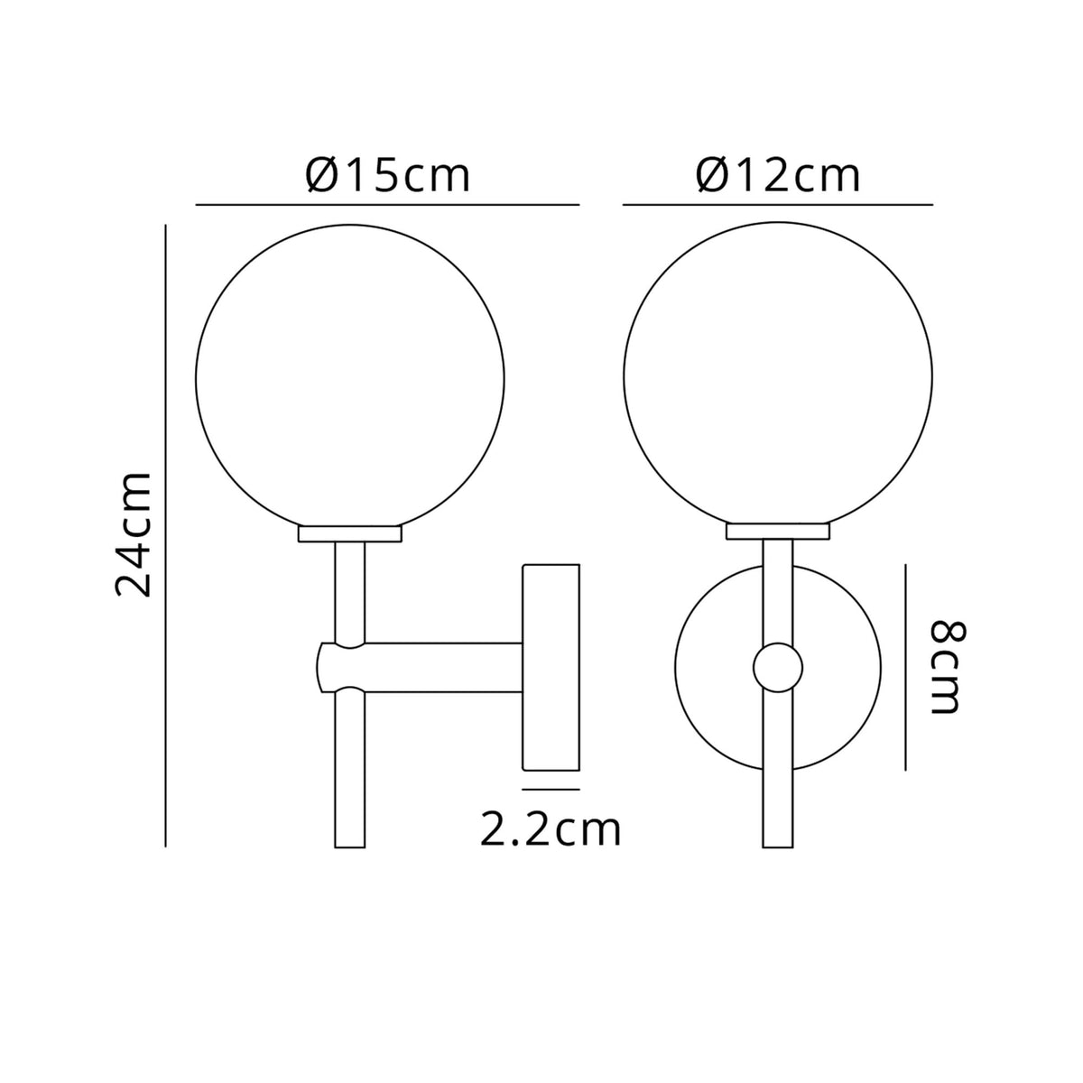 Tenterden Medium Arm IP44 Wall Light in Satin Black with Smooth Round Opal Glass Diffuser