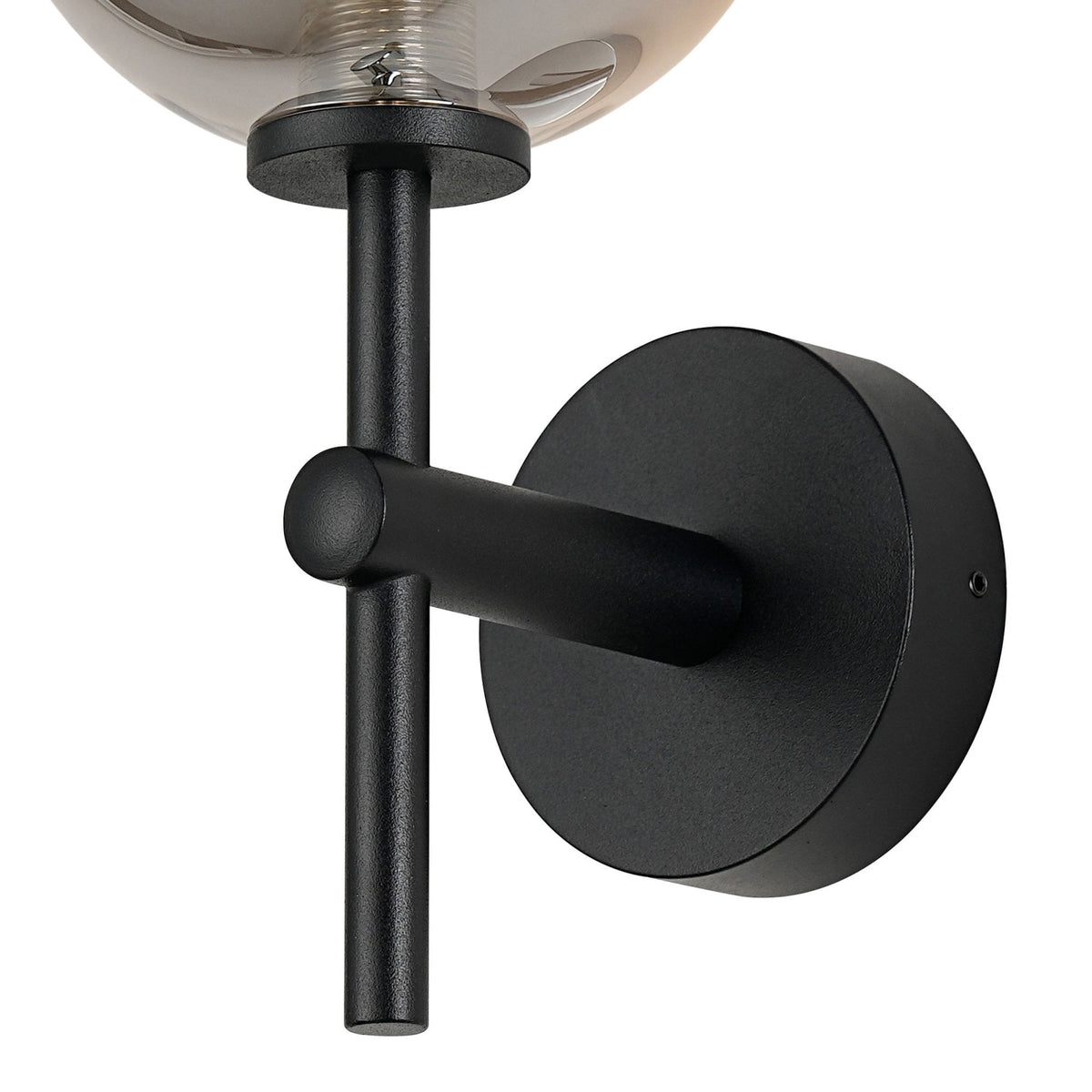 Tenterden Medium Arm IP44 Wall Light in Satin Black with Smooth Round Smoke Glass Diffuser
