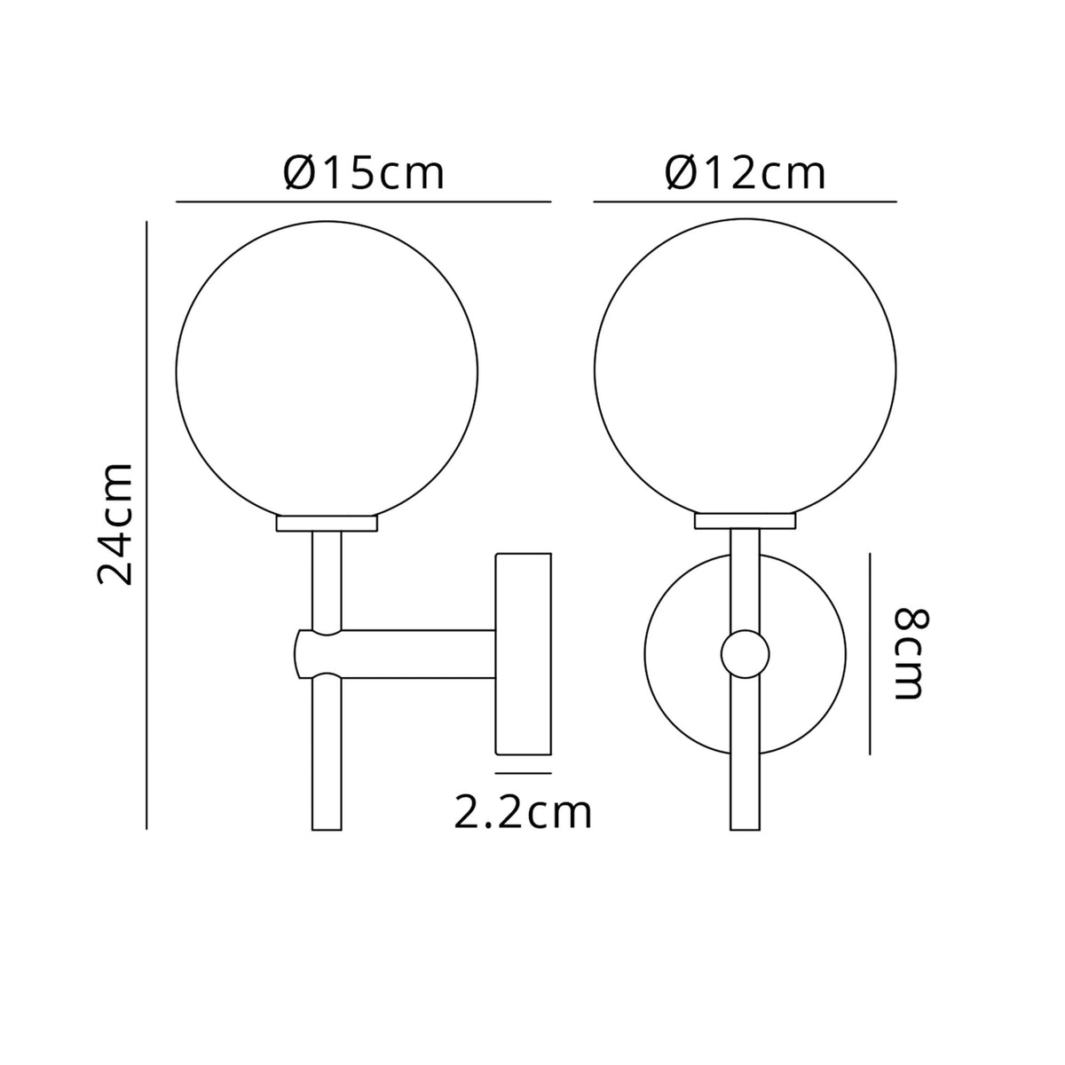 Tenterden Medium Arm IP44 Wall Light in Satin Black with Smooth Round Smoke Glass Diffuser