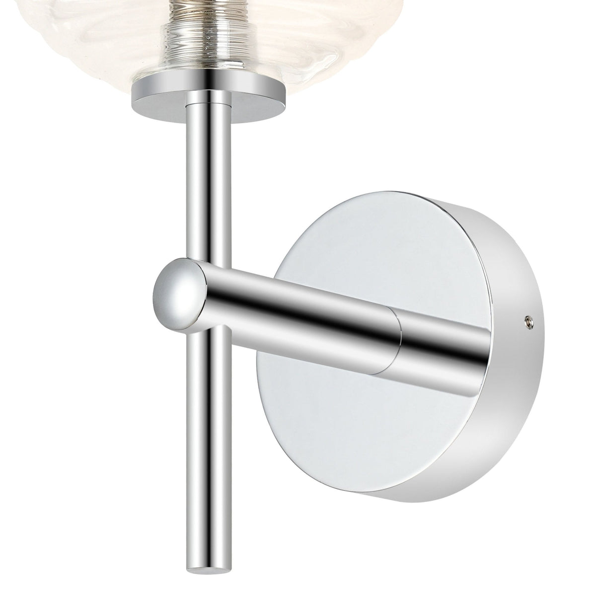 Tenterden Medium Arm IP44 Wall Light in Chrome with Ribbed Round Clear Glass Diffuser