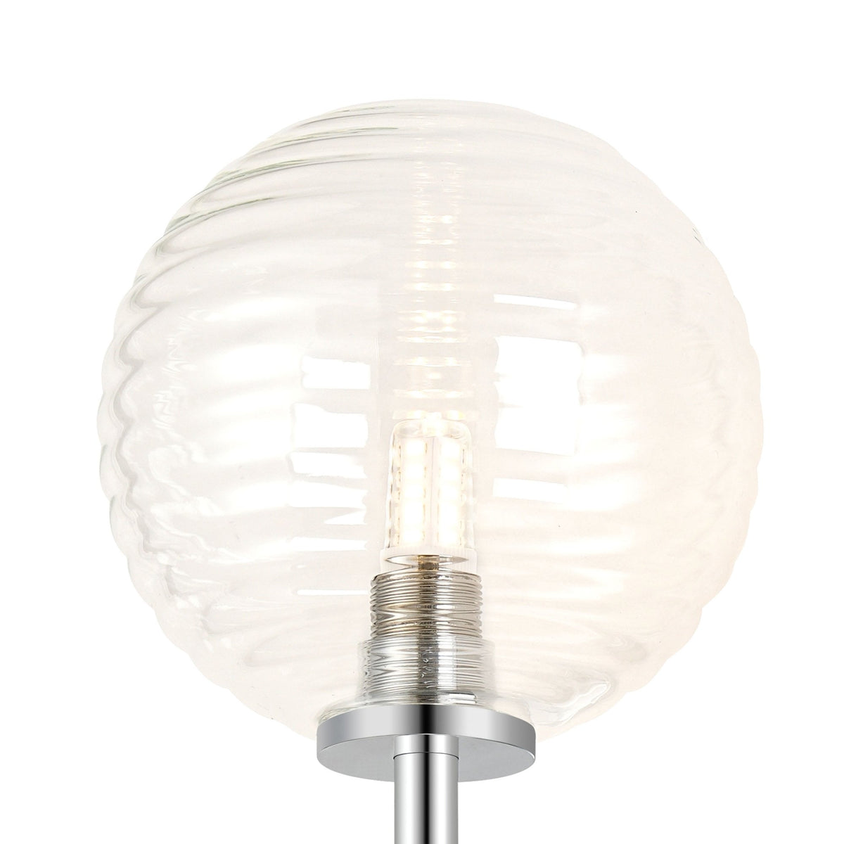 Tenterden Medium Arm IP44 Wall Light in Chrome with Ribbed Round Clear Glass Diffuser