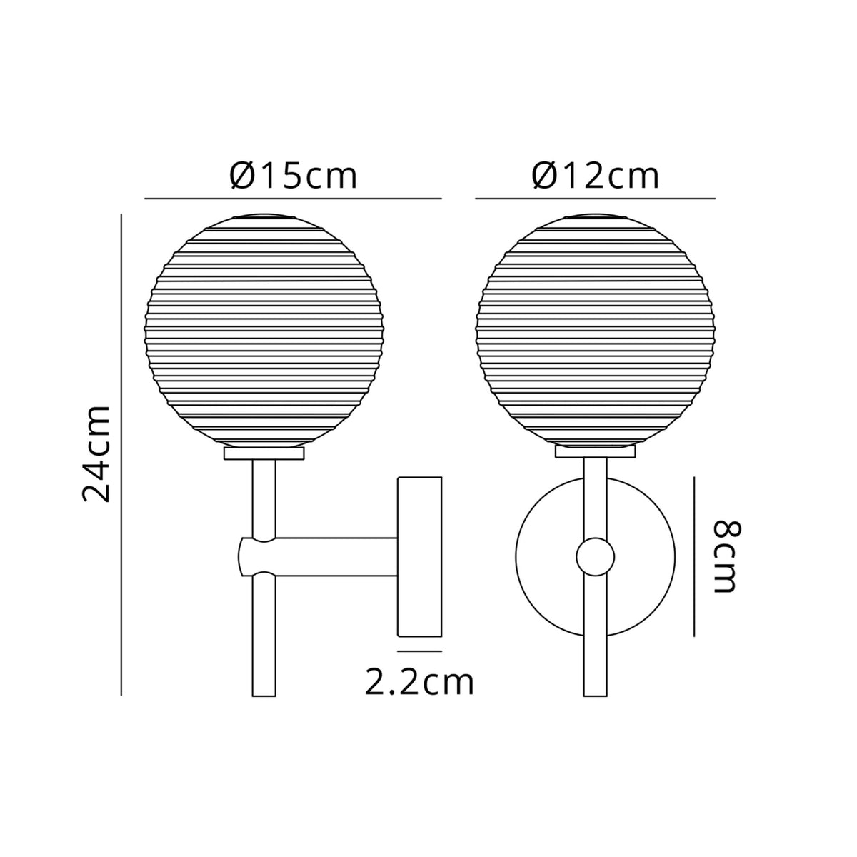Tenterden Medium Arm IP44 Wall Light in Chrome with Ribbed Round Clear Glass Diffuser