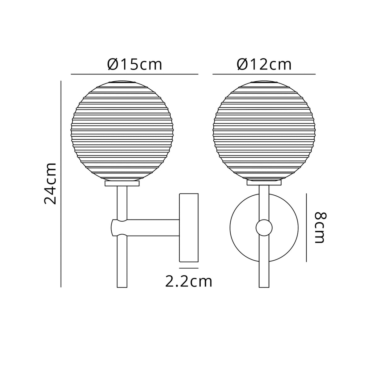 Tenterden Medium Arm IP44 Wall Light in Satin Black with Ribbed Round Smoke Glass Diffuser
