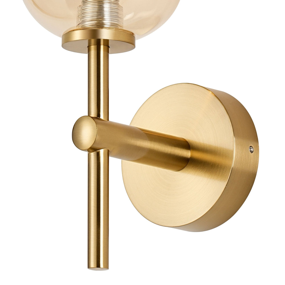 Tenterden Medium Arm IP44 Wall Light in Brass Gold with Smooth Tubular Amber Glass Diffuser