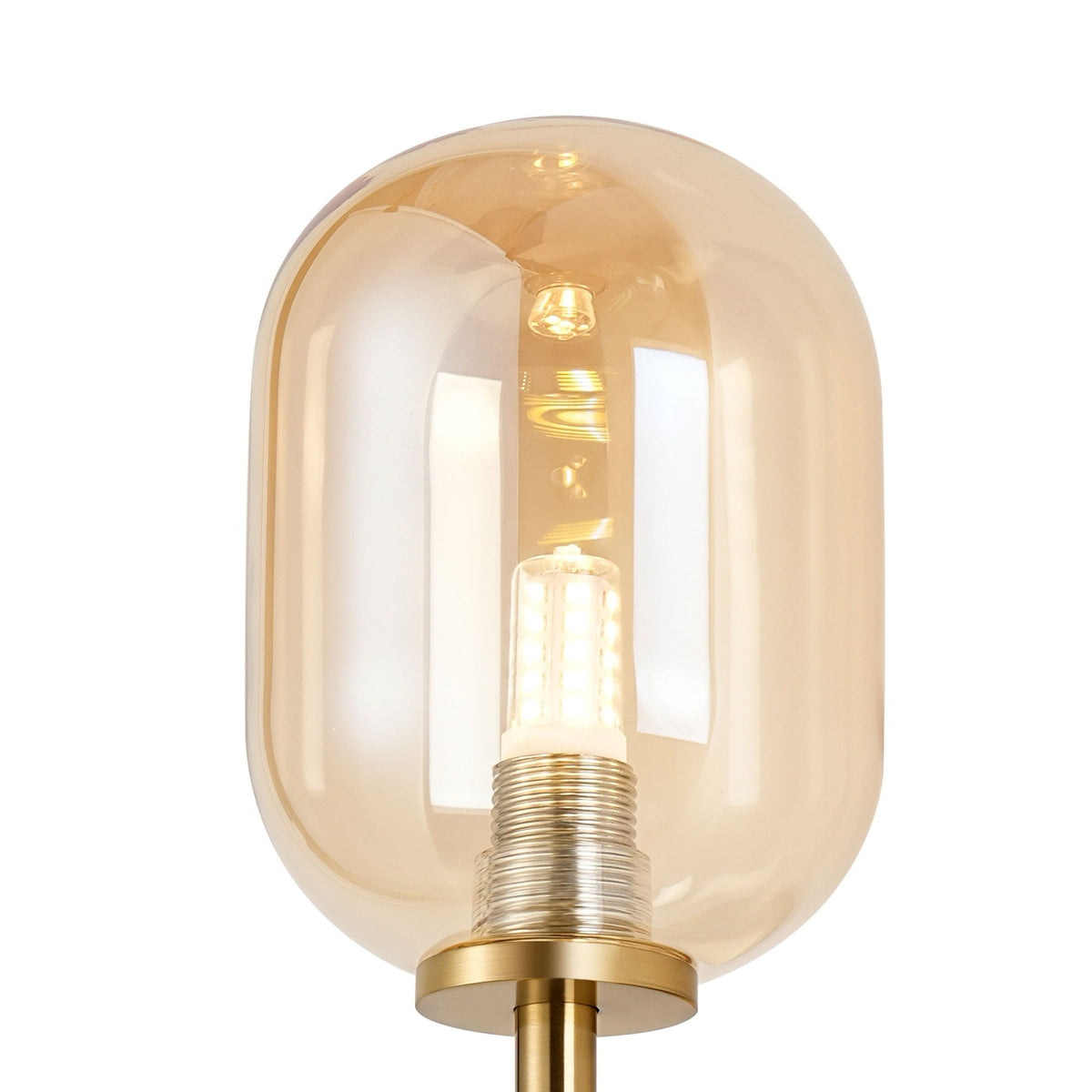 Tenterden Medium Arm IP44 Wall Light in Brass Gold with Smooth Tubular Amber Glass Diffuser