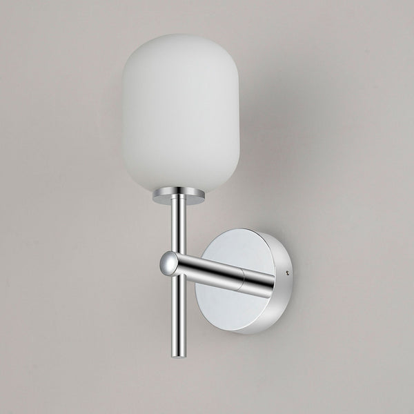 Tenterden Medium Arm IP44 Wall Light in Chrome with Smooth Tubular Opal Glass Diffuser