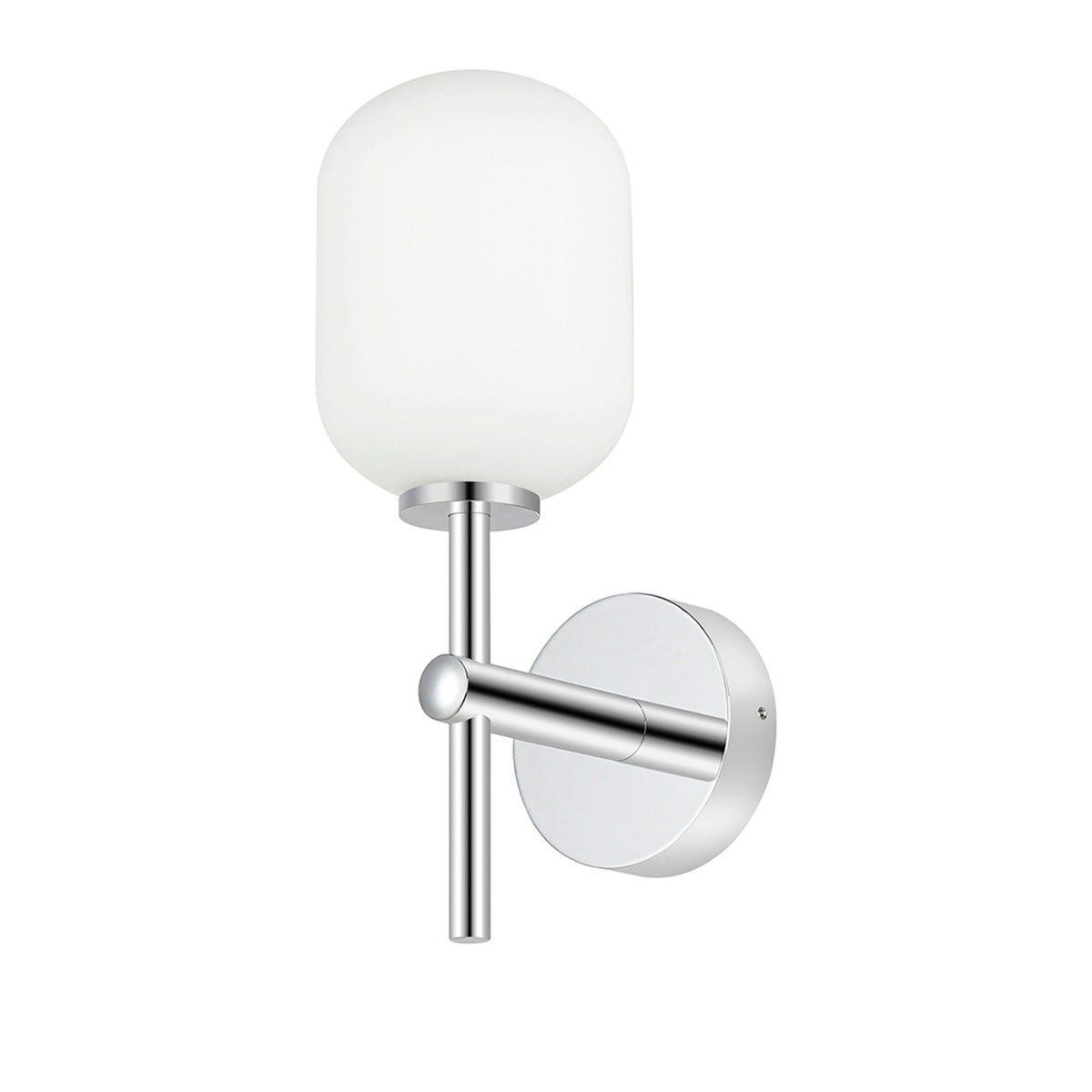 Tenterden Medium Arm IP44 Wall Light in Chrome with Smooth Tubular Opal Glass Diffuser
