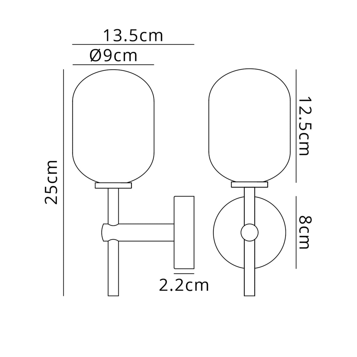 Tenterden Medium Arm IP44 Wall Light in Chrome with Smooth Tubular Opal Glass Diffuser
